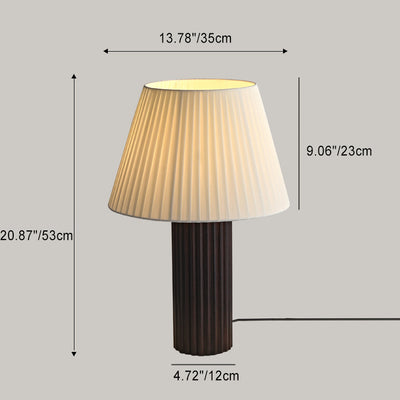 Contemporary Retro Cylinder Pleated Wood Fabric Brass 1-Light Table Lamp For Bedside