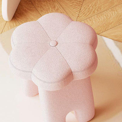 Modern Art Deco Floral Square Lambswool Wood Vanity Stool Backless Armless For Bedroom