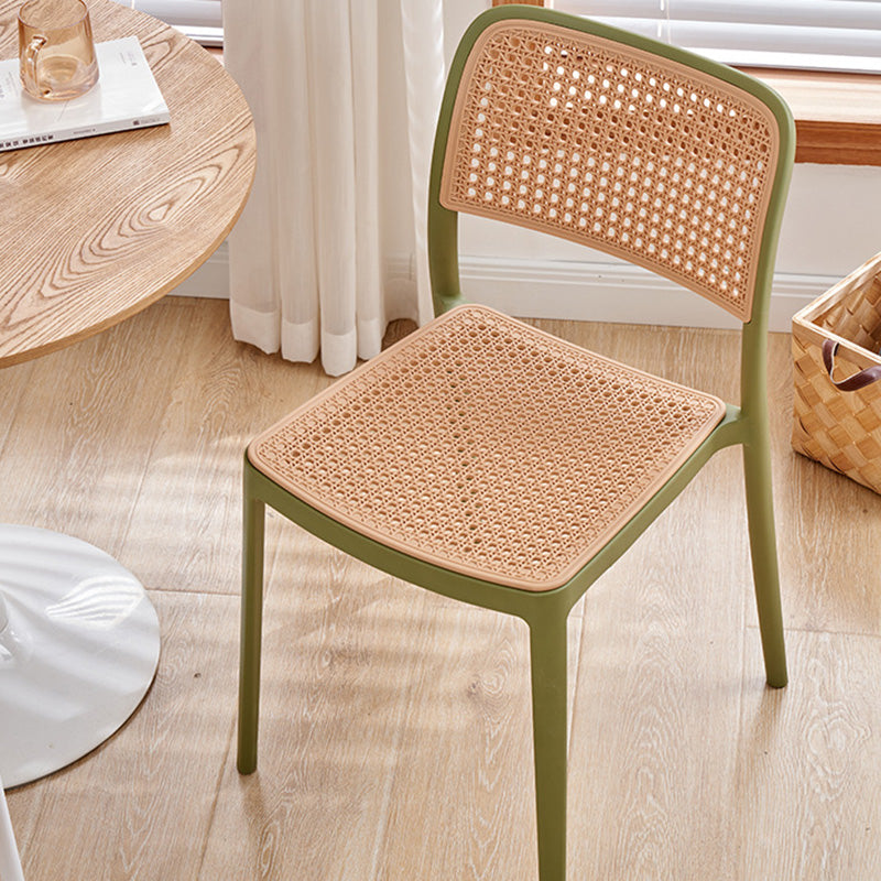 Contemporary Simplicity Square Rattan-like Plastic Stackable Dining Chair Armrest Backrest For Dining Room