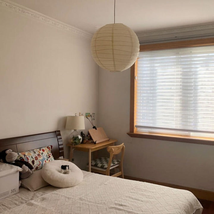 Traditional Rustic Beige White Rice Paper Lantern Shade 1-Light Pendant Light For Living Room