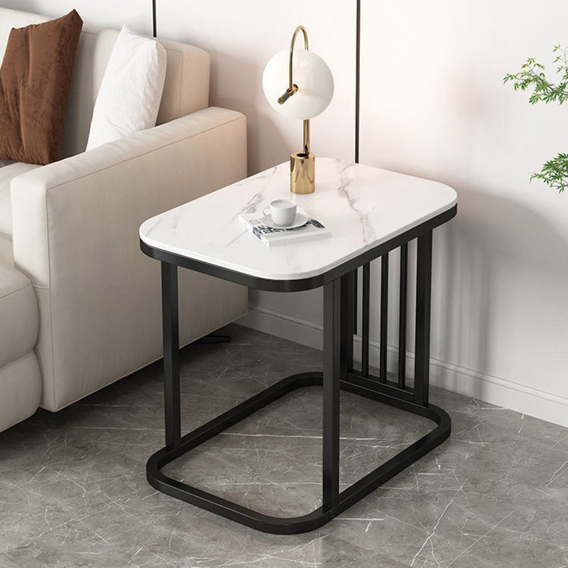 Modern Minimalist Rectangular Square Rock Slab Iron End Table For Living Room