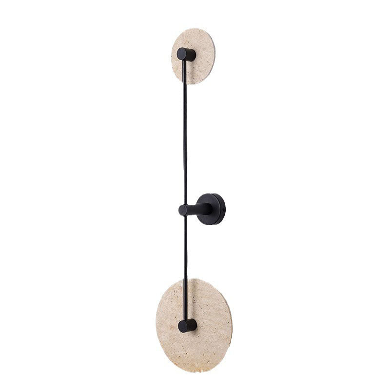 Modern Minimalist Geometric Circle Travertine Iron 2-Light Wall Sconce Lamp For Bedroom