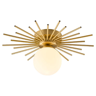 Contemporary Creative Round Copper Glass Semi-Flush Mount Ceiling Light For Living Room