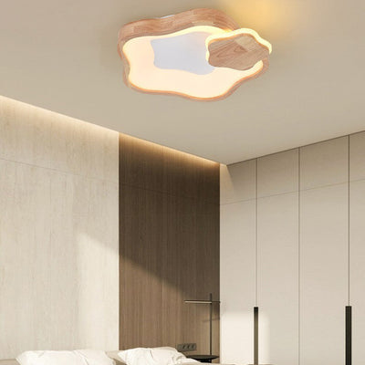 Modern Minimalist Pentagonal Star Wood Grain Acrylic LED Flush Mount Ceiling Light For Bedroom