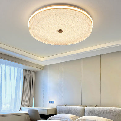 Modern Luxury Round Metal Aluminium Crystal Sand LED Flush Mount Ceiling Light For Bedroom