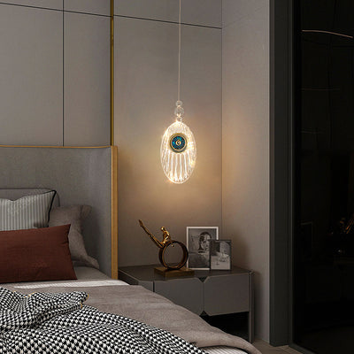 Contemporary Scandinavian Oval Orb Aluminum Acrylic Shell LED Pendant Light For Bedroom