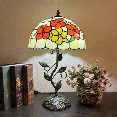 Traditional Tiffany Dome Iron Glass 1-Light Table Lamp For Living Room