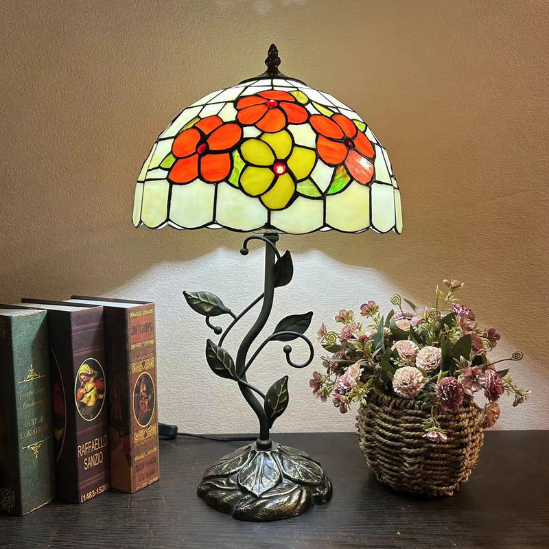 Traditional Tiffany Dome Iron Glass 1-Light Table Lamp For Living Room