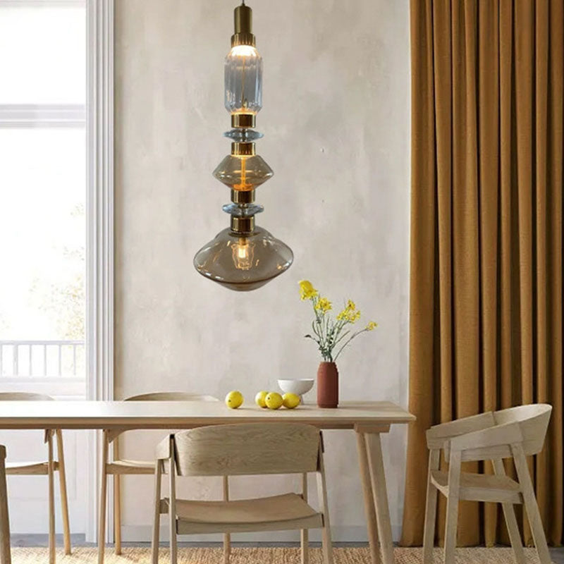 Traditional European Irregular Cylinder Iron Glass 1-Light Pendant Light For Living Room