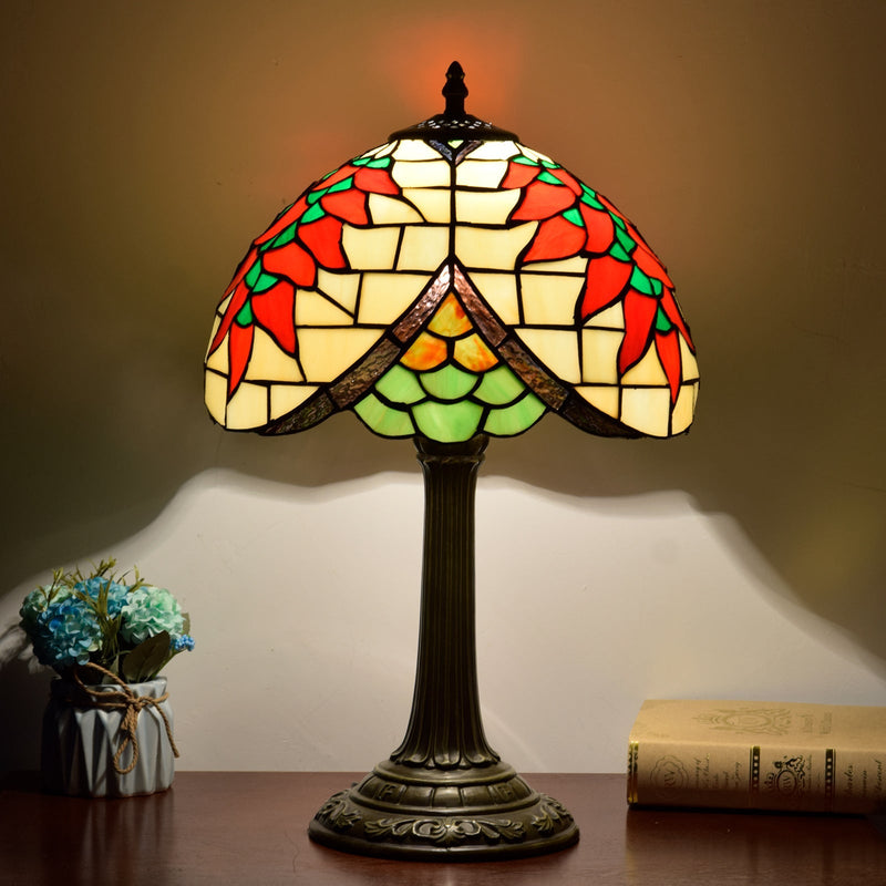 Traditional Tiffany Stained Glass Capsicum Round Shade 1-Light Table Lamp For Study