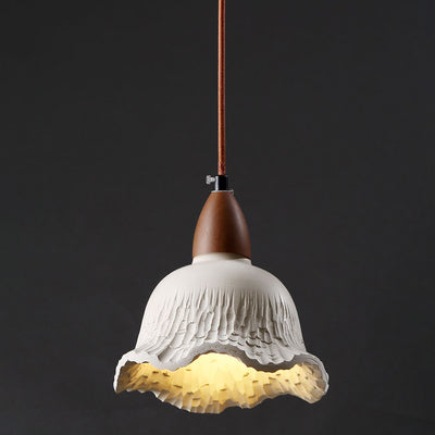 Traditional Japanese Concrete Flower Shade 1-Light Pendant Light For Living Room