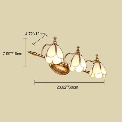 European Vintage Luxury Glass Flower Bell Copper 2/3 Light Wall Sconce Lamp For Bedroom