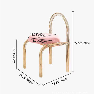 Modern Luxury Transparent Arched Frame Velvet Acrylic Vanity Stool Backrest For Bedroom