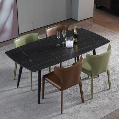 Modern Minimalist Square Leather Carbon Steel Frame Dining Chair Wing Back Armless For Dining Room