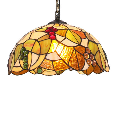 Traditional Tiffany Grape Stained Glass Round 1-Light Pendant Light For Dining Room