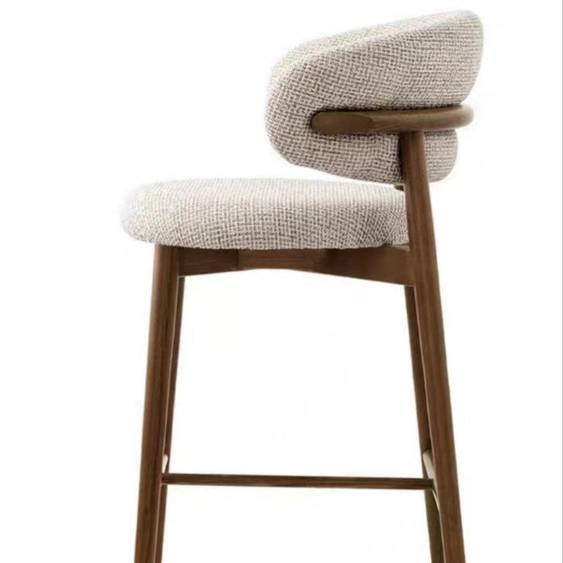 Contemporary Nordic Round Fabric Wood Bar Stool Backrest Footrest For Dining Room