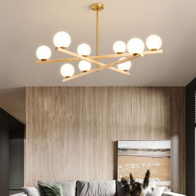 Contemporary Scandinavian Crossover Strip Orb Metal Glass 6/9 Light Chandelier for Living Room