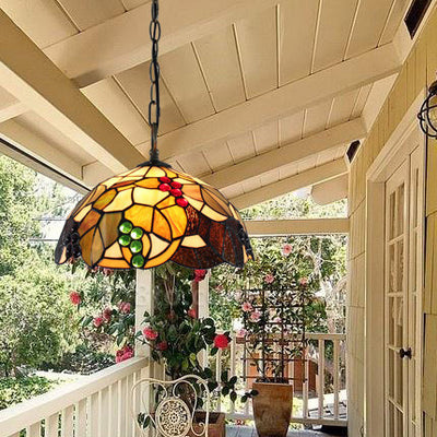 Traditional Rustic Flower Shaped Iron Copper Glass 1-Light Pendant Light For Living Room