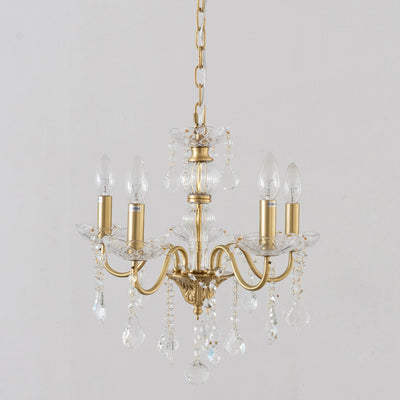 Traditional French Round Branch Crystal Candelabra Full Brass Glass 5/6/8 Light Chandelier For Living Room