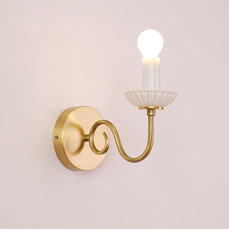 Traditional French Candelabra Brass Glass 1-Light Wall Sconce Lamp For Bedroom