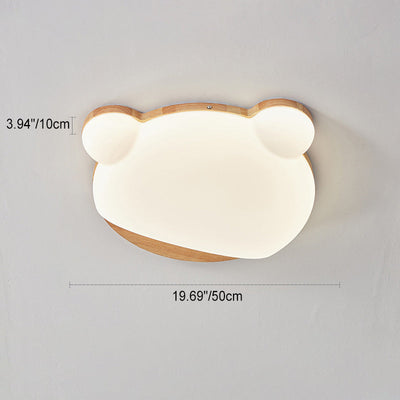 Contemporary Creative Bear Rubberwood Acrylic LED Flush Mount Ceiling Light For Bedroom