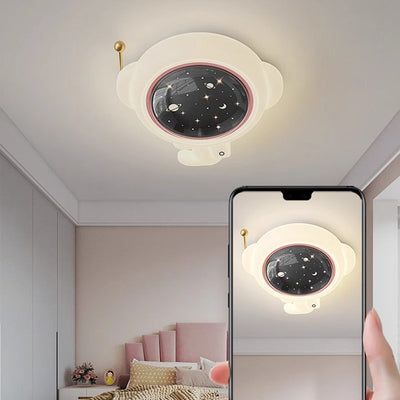 Modern Art Deco Kids Iron PE Astronaut Round LED Flush Mount Ceiling Light For Bedroom