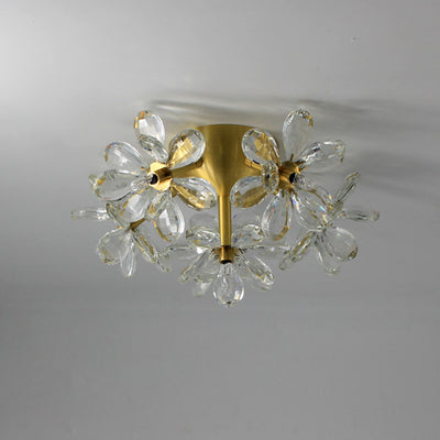 Modern Minimalist Flower Brass Crystal 3/5/6/7 Light Flush Mount Ceiling Light For Living Room