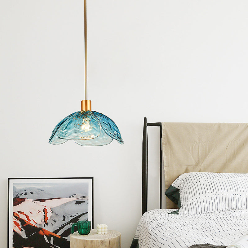 Contemporary Creative Petal Glass Design Brass 1-Light Pendant Light For Bedroom