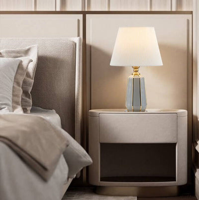 Modern Light Luxury Gray Ceramic Linen 1-Light Table Lamp