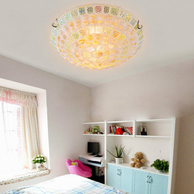 Contemporary Creative Round Irregular Shell Stained Glass 2/3/4 Light Flush Mount Ceiling Light For Living Room