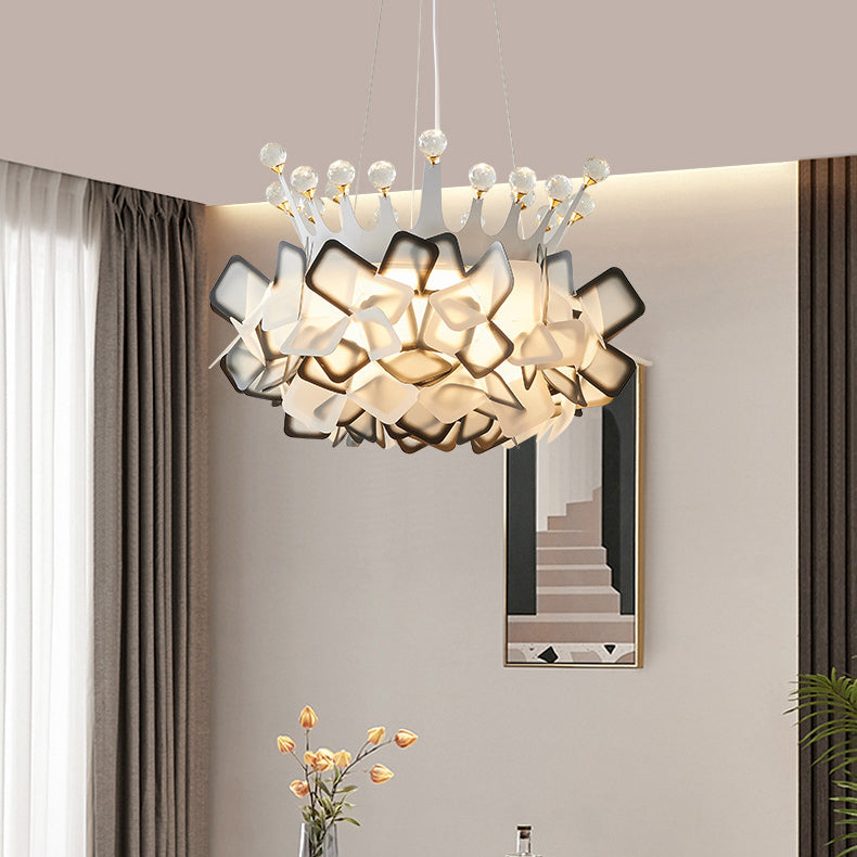 Contemporary Creative Hardware Crown Decor PVC Petal Shade LED Pendant Light For Living Room