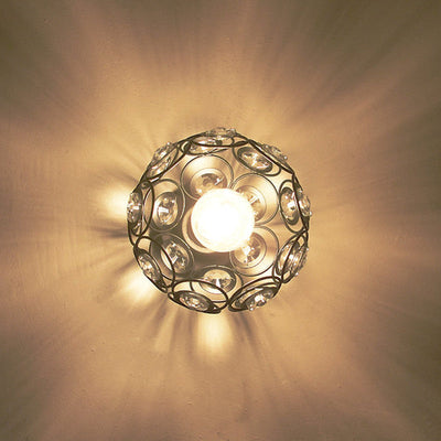 Modern Minimalist Round Dome Iron Crystal 1-Light Semi-Flush Mount Ceiling Light For Living Room