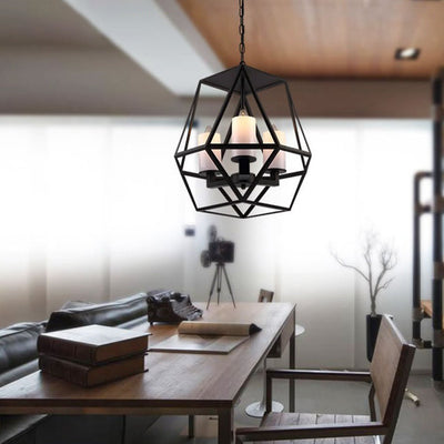 Contemporary Industrial Quadrilateral Trapezoidal Iron 3/4 Light Chandelier For Living Room