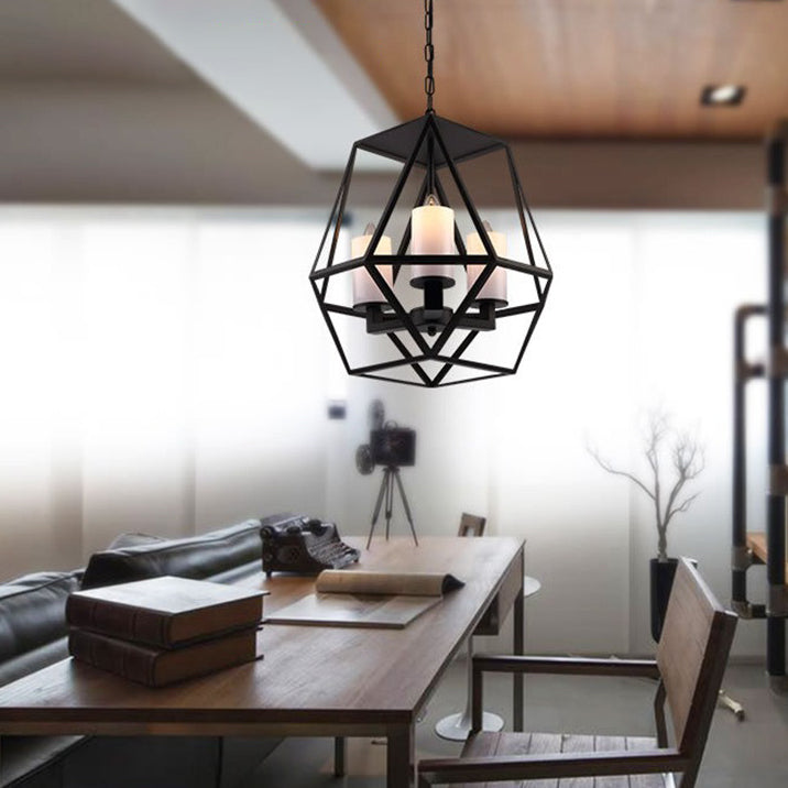 Contemporary Industrial Quadrilateral Trapezoidal Iron 3/4 Light Chandelier For Living Room