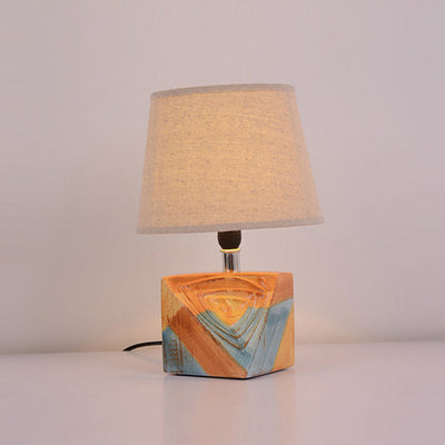 Contemporary Scandinavian Square Ceramic Base Fabric 1-Light Table Lamp For Bedroom