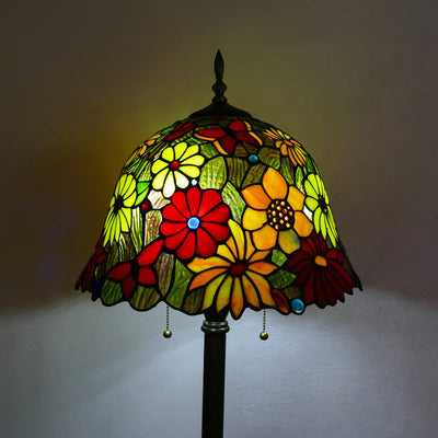Traditional Tiffany Stained Glass Daisy Dragonfly Shade 2-Light Standing Floor Lamp For Bedroom