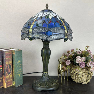 Traditional Tiffany Round Dome Flower Alloy Stained Glass 1-Light Table Lamp For Living Room