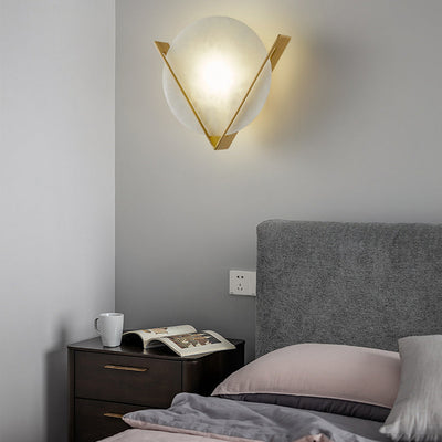 Modern Minimalist Round Copper Marble LED Wall Sconce Lamp For Bedroom