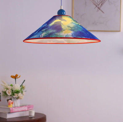 Modern Creative Cone Oil Painting Iron Fabric 1-Light Pendant Light For Living Room