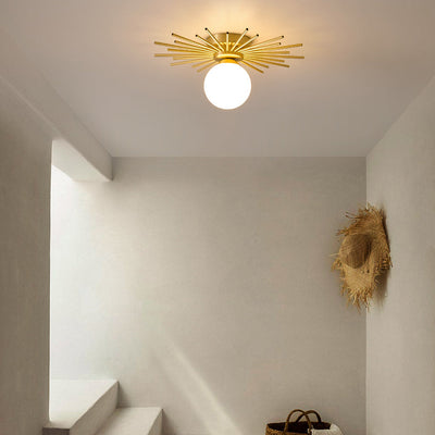 Contemporary Creative Round Copper Glass Semi-Flush Mount Ceiling Light For Living Room