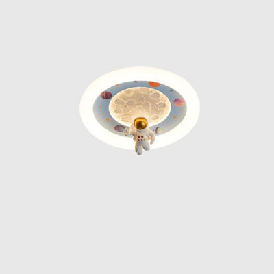 Modern Art Deco Kids Iron Resin Acrylic Round Moon Astronaut LED Flush Mount Ceiling Light For Bedroom