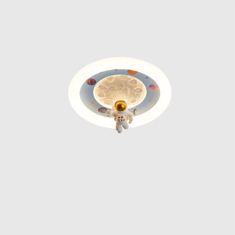 Modern Art Deco Kids Iron Resin Acrylic Round Moon Astronaut LED Flush Mount Ceiling Light For Bedroom