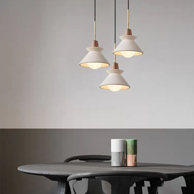 Contemporary Industrial Round Cone Hardware Glass Cement Wood 1-Light Pendant Light For Living Room