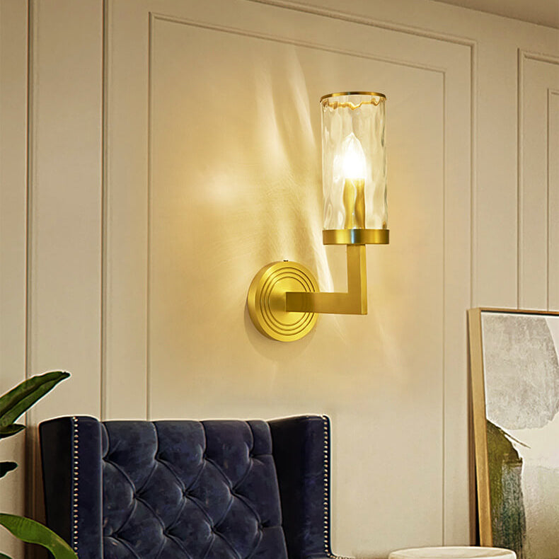 Nordic Luxury Textured Glass Cylinder Brass 1-Light Wall Sconce Lamp