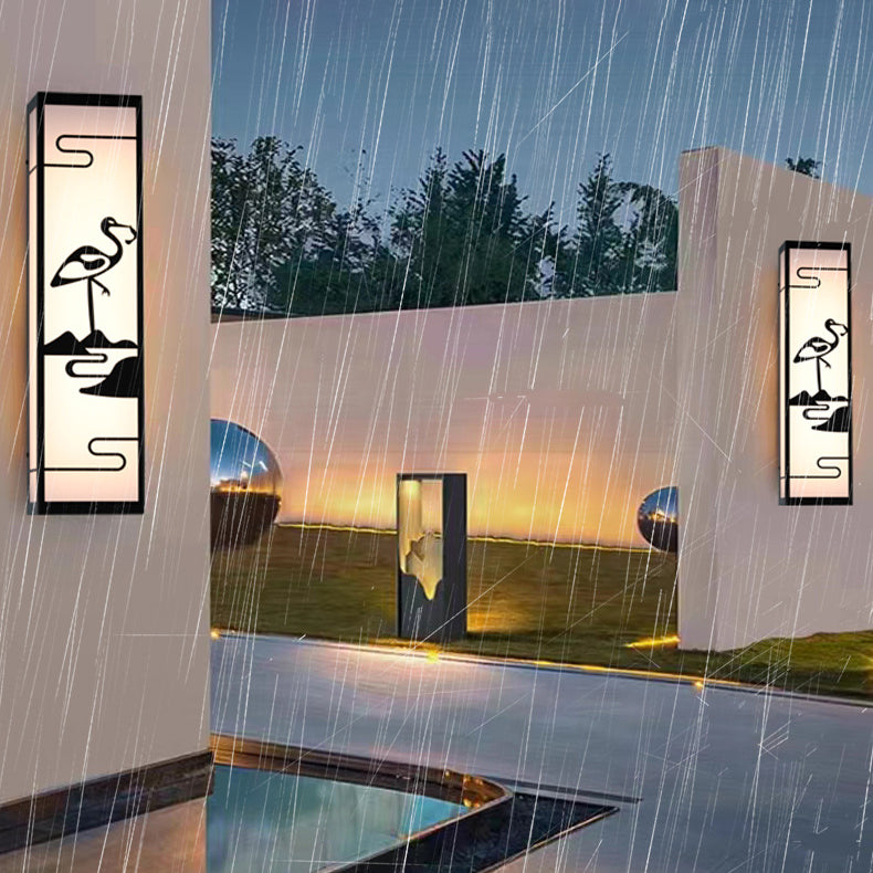 Traditional Chinese Crane Rectangle Shade LED Waterproof Wall Sconce Lamp For Outdoor Patio