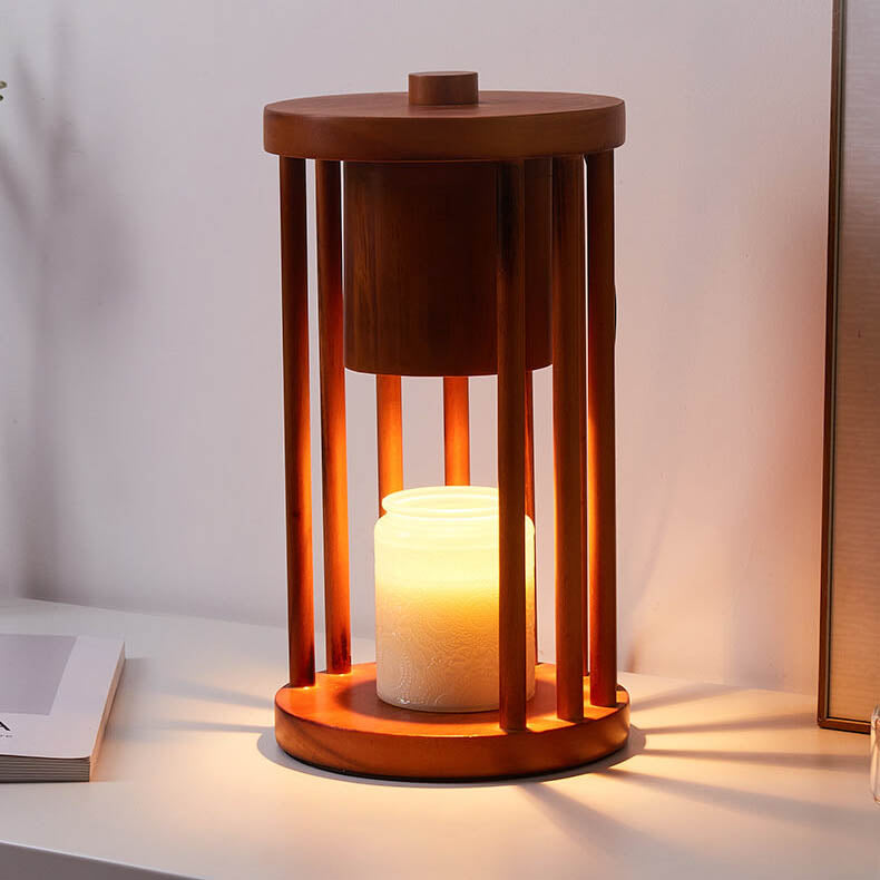 Modern Creative Wooden Circle 1-Light Melting Wax Table Lamp For Bedroom