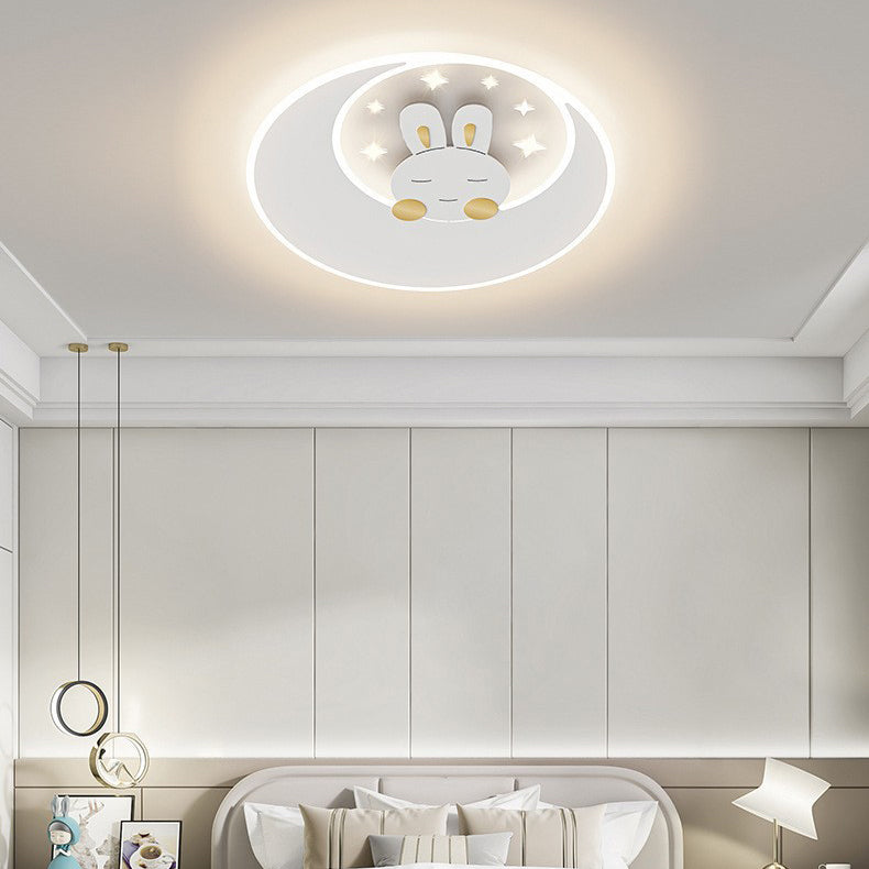 Lustre Plafonnier LED Rond en Fer Acrylique Créatif Contemporain Élégant avec Éléphant et Lapin pour Chambre 