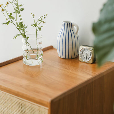 Contemporary Retro Square Solid Wood Nightstand 2-Drawer For Bedroom