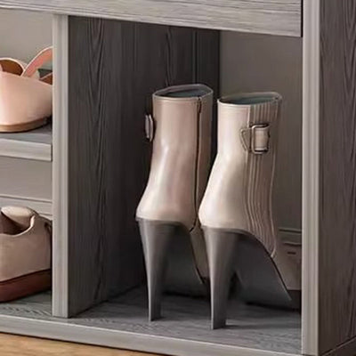 Modern Minimalist Rectangle Fabric PU Leather Wood Shoe Storage 3-Tier For Entryways