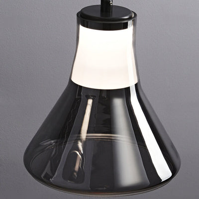 Modern Mid-Century Smoke Gray Glass Cone Shape Copper 1/3 Light Island Light Pendant Light For Dining Room